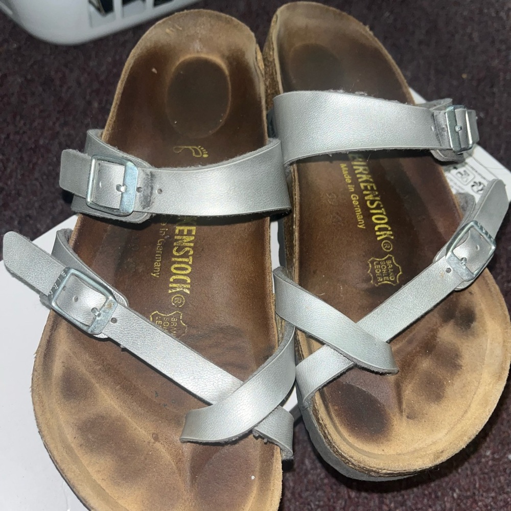 Birkenstock Silver Cross-Strap Sandals